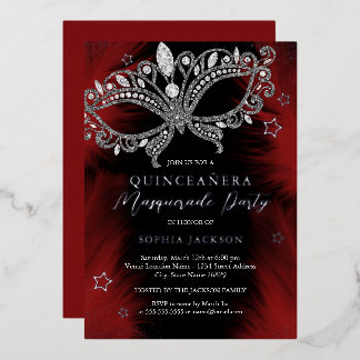Red Silver Black Masquerade Mask Star Quinceanera