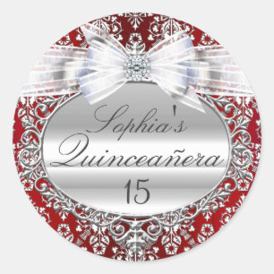 Red & Silver Bow Quinceanera Sticker