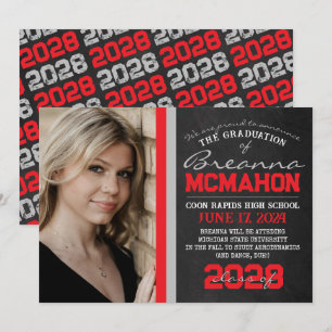 Red & Silver Chalkboard Graduation Announcement