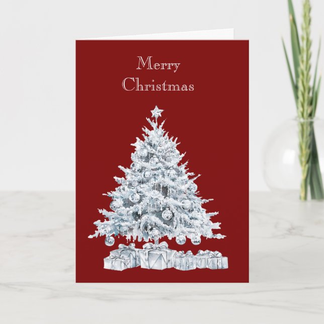 Red Silver Christmas Tree Card (Front)