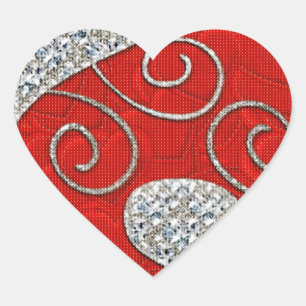 Red Silver Deco 1 Heart Sticker