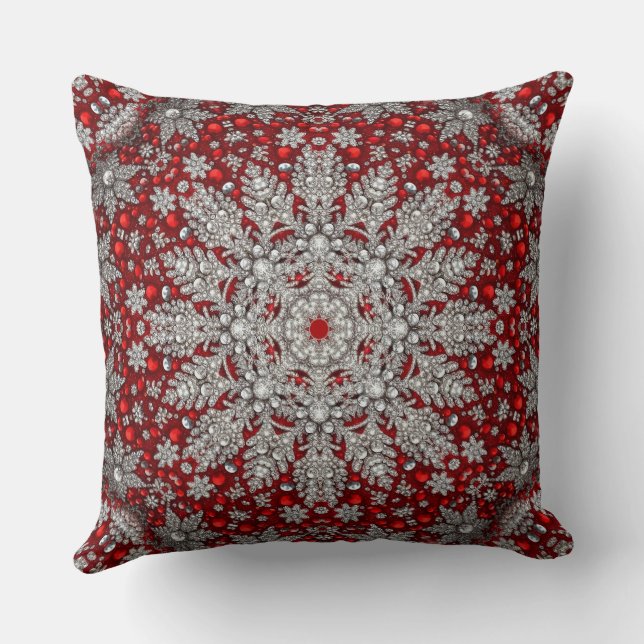 Red Silver Decorative Holiday Throw Pillow (Back)