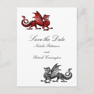 Red Silver Dragon Save the Date Postcard