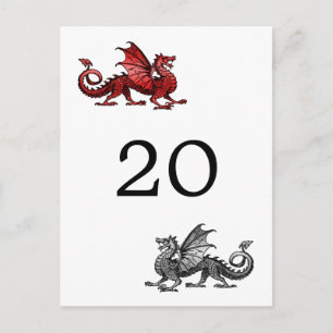 Red Silver Dragon Table Number Postcard