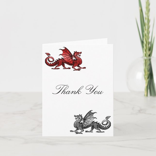 Red Silver Dragon Thank You Card (Front)