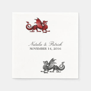 Red Silver Dragon Wedding Paper Napkins