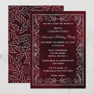 Red Silver Elegant Corporate Holiday Party Invitation