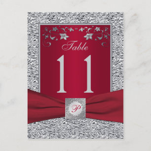 Red, Silver FAUX Foil Table Number Card