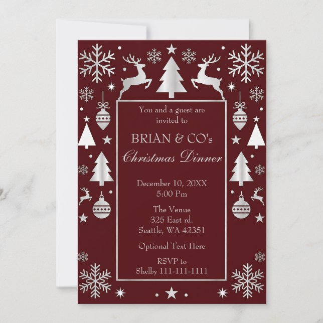 Red Silver Festive Corporate Christmas Party Invitation (Front)