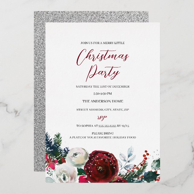 Red Silver Festive Foliage Christmas Party (Front/Back)