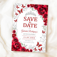Red Silver Floral Quinceanera