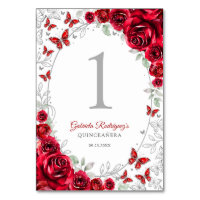 Red Silver Floral Quinceanera
