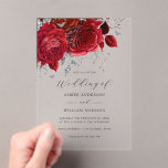 Red Silver Floral Rose Wedding   Acrylic Invitations<br><div class="desc">More Pretty Red Silver Clear Wedding Invitations in the Little Bayleigh Store!</div>