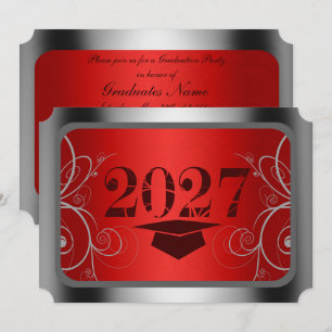 Red & Silver Frame Graduation Party Invitation