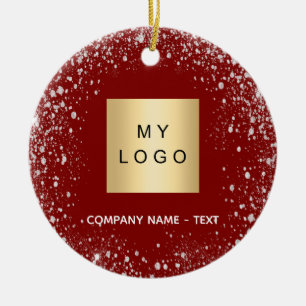 Red silver glitter business comapany logo ceramic tree decoration