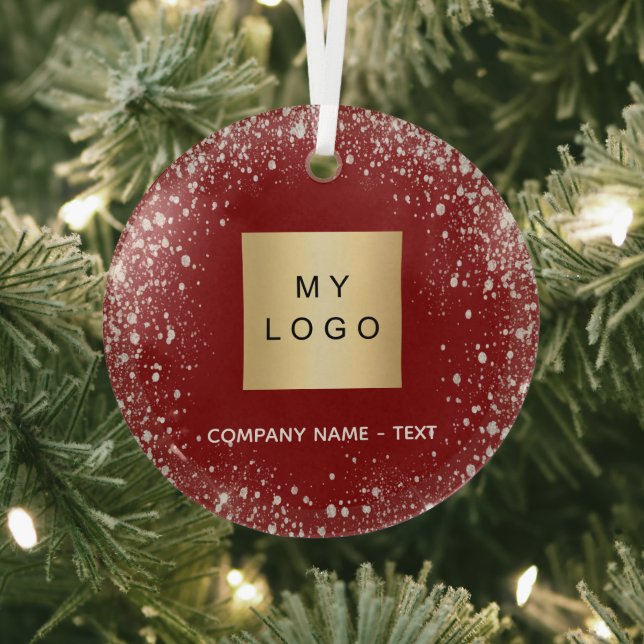 Red silver glitter business comapany logo glass tree decoration (Insitu)