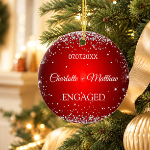 Red silver glitter engamement  ceramic tree decoration