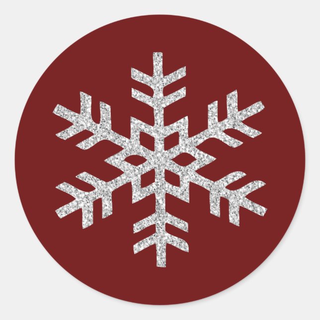 Red Silver Glitter Sparkle Snowflake      Classic Round Sticker (Front)