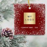 Red silver glitter sparkles business comapany logo ceramic ornament<br><div class="desc">A classic red background,  decorated with faux silver glitter,  sparkles. Personalise and add your business,  company logo and a text.  If you want  it without text,  use your back-space key to delete.</div>