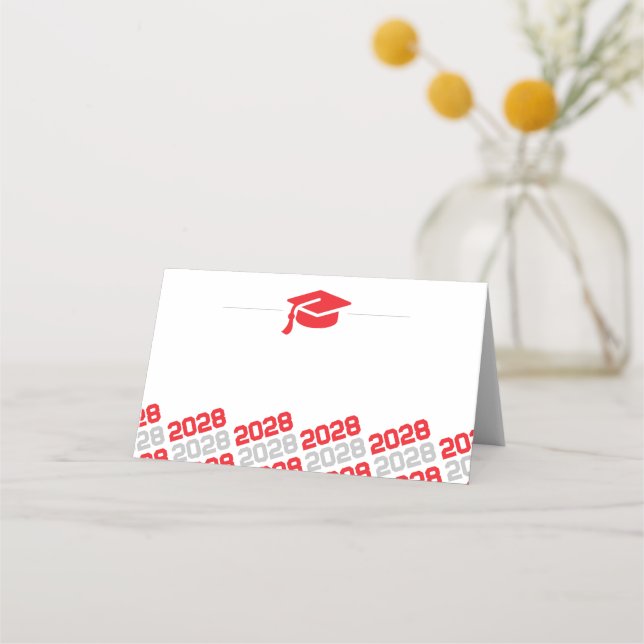 Red & Silver Graduation Cap Folding Label, Food or Place Card (Back)
