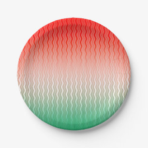 Red Silver Green Wavy Stripes Paper Plate