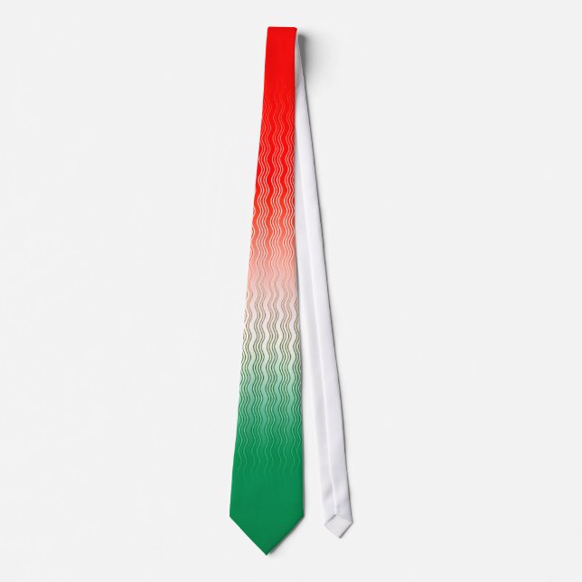 Red Silver Green Wavy Stripes Tie (Front)