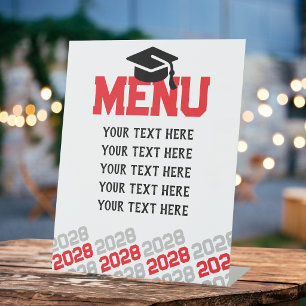 Red & Silver Grey Graduation Menu Party Pedestal Sign