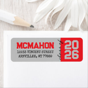 Red & Silver Grey Graduation Return Address Labels
