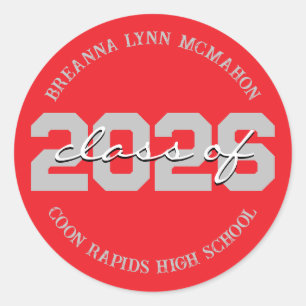 Red & Silver Grey Personalised Graduation Stickers