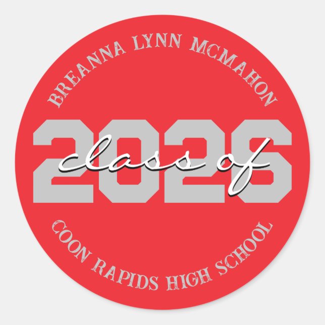 Red & Silver Grey Personalised Graduation Stickers (Front)