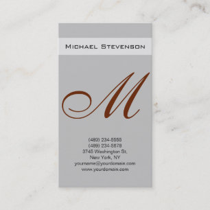 Red Silver Grey Script Monogram Business Card