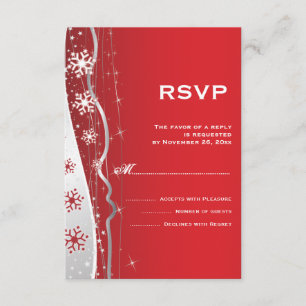 Red, silver grey snowflake winter wedding RSVP Card