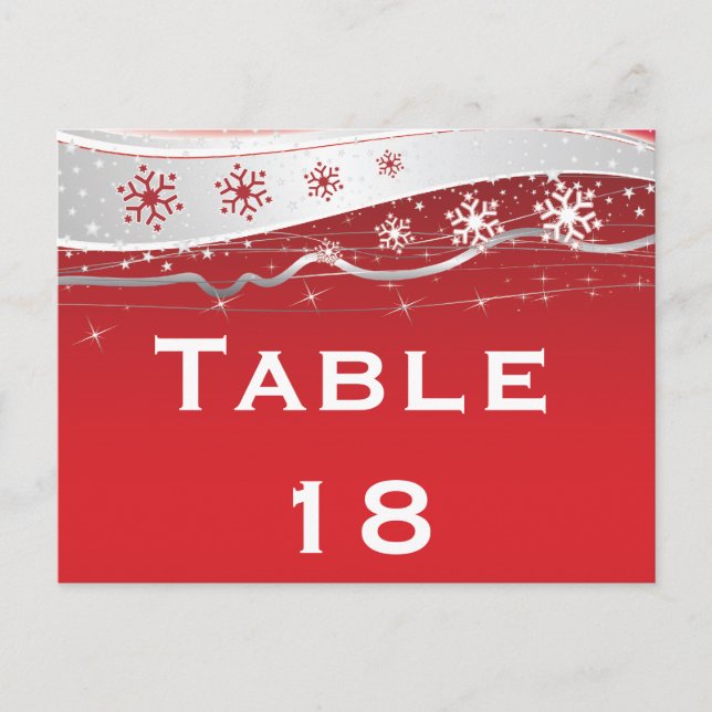 Red, silver grey winter wedding table number postcard (Front)