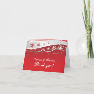 Red, silver grey winter wedding Thank You