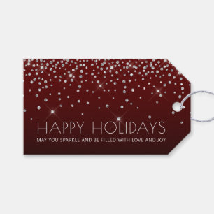 Red Silver Happy Holidays Thank You Gift Tags