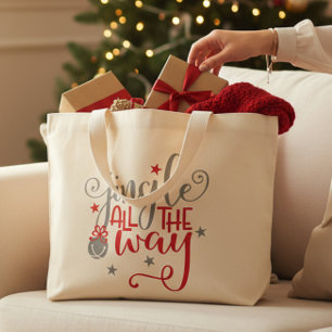 Red Silver Jingle All The Way Christmas Large Tote Bag