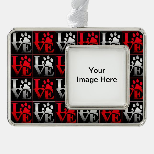 Red & Silver Love Paws Pattern Ornament (Front)
