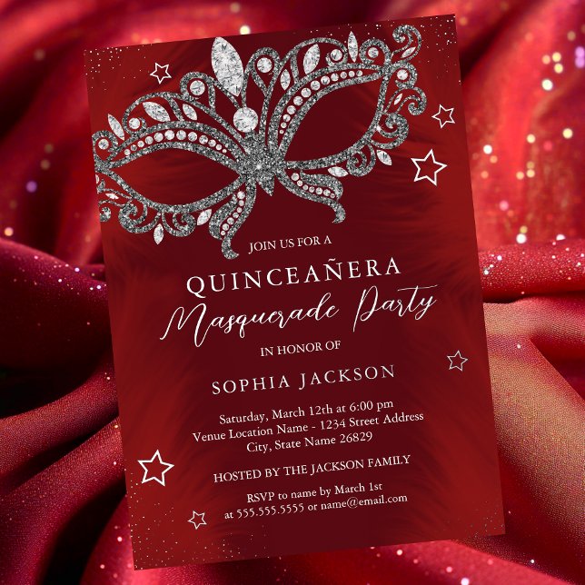 Red Silver Masquerade Mask Star Quinceanera (Creator Uploaded)