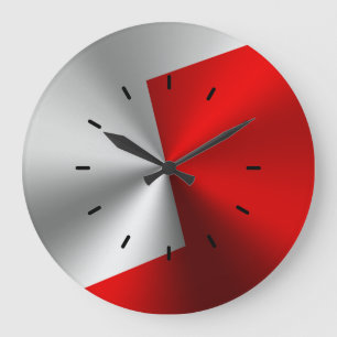 Red & Silver Modern Split-screen Design Large Clock