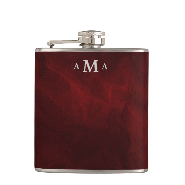 Red Silver Monogram Hip Flask (Front)