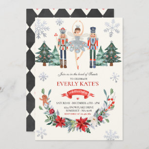 Red & Silver Nutcracker Birthday Sugar Plum Fairy Invitation