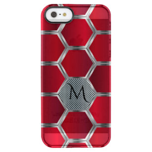 Red & Silver Octagonal Geometric Pattern GR5 Clear iPhone SE/5/5s Case