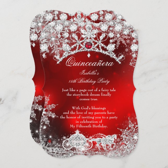 Red silver Quinceanera 15th Winter Wonderland Invitation (Front/Back)
