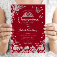 Red Silver Roses Butterflies Quinceanera