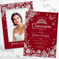 Red Silver Roses Butterflies Quinceanera Photo