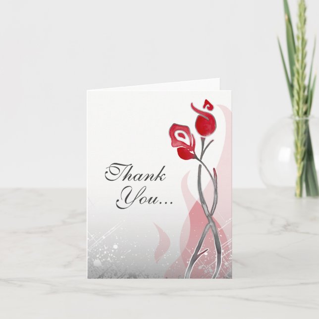 Red Silver Roses Fire & Ice Custom Thank You Cards (Front)