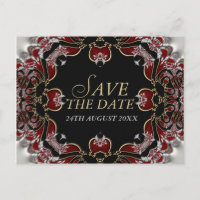 Red+Silver Satin Save the Date Postcard