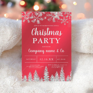 Red silver snow pine foil corporate Christmas Invitation