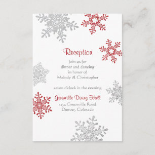 Red Silver Snowflake Winter Wedding Reception Enclosure Card