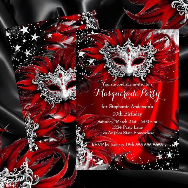 Red Silver Sparkle Magical Night Masquerade Party Invitation (Creator Uploaded)